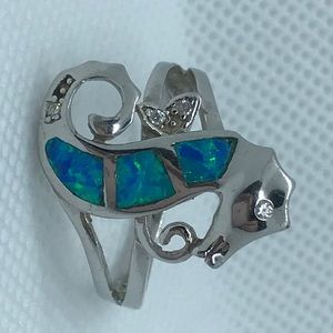 Sz 7 Australian opal 925 silver seahorse ring